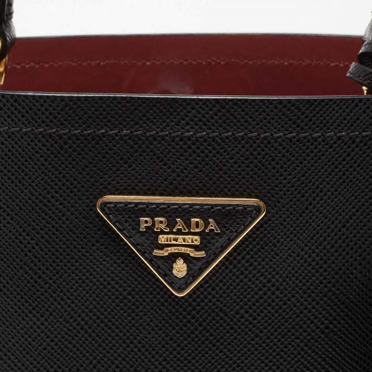 Pre Owned Prada Black Saffiano Lux Leather Medium Panier Top Handle Bag