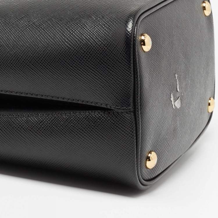 Pre Owned Prada Black Saffiano Lux Leather Medium Panier Top Handle Bag
