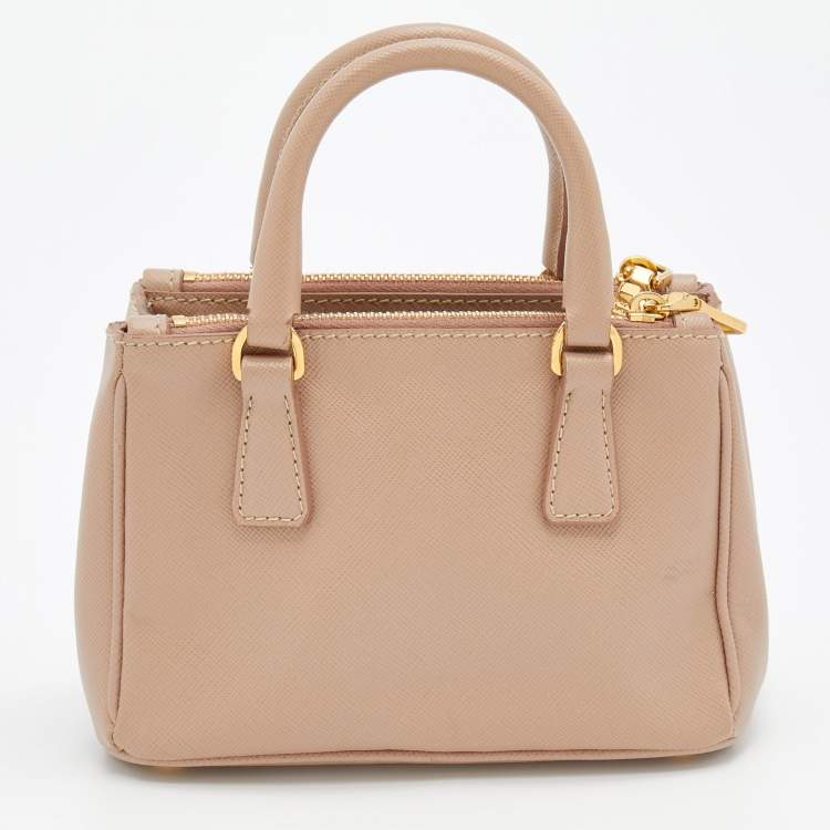 Pre Owned Prada Dusty Pink Saffiano Lux Leather Micro Galleria Tote