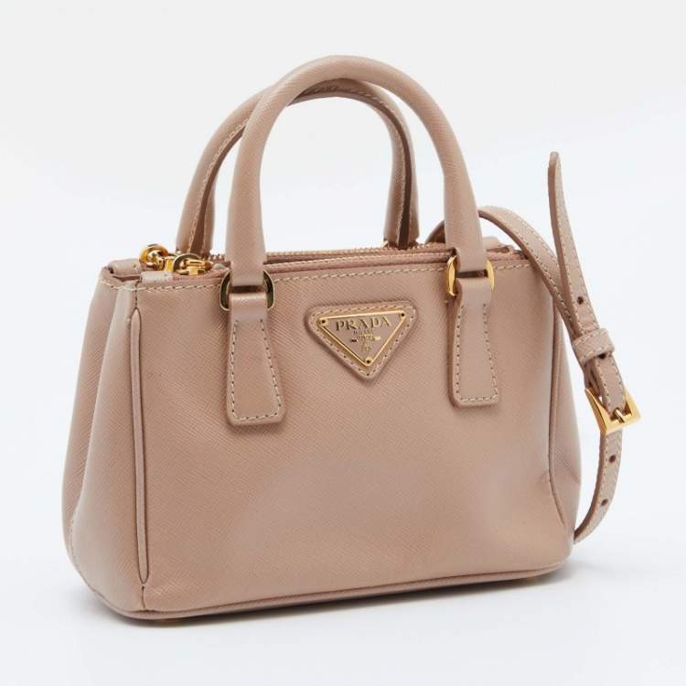 Pre Owned Prada Dusty Pink Saffiano Lux Leather Micro Galleria Tote
