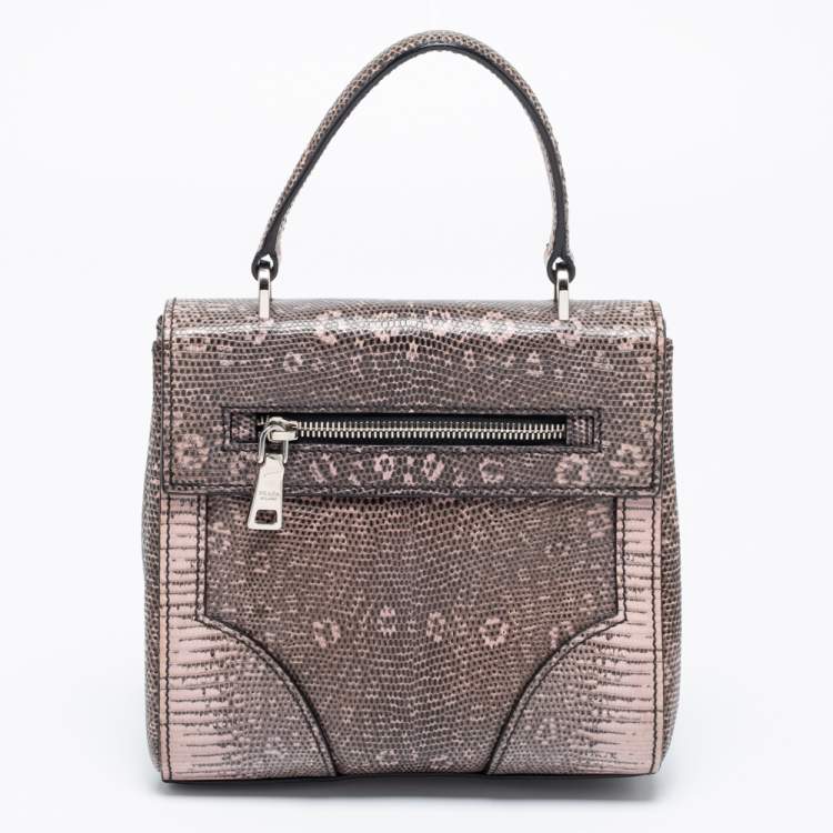 Pre Owned Prada Pink/Brown Lizard Leather Flap Top Handle Bag