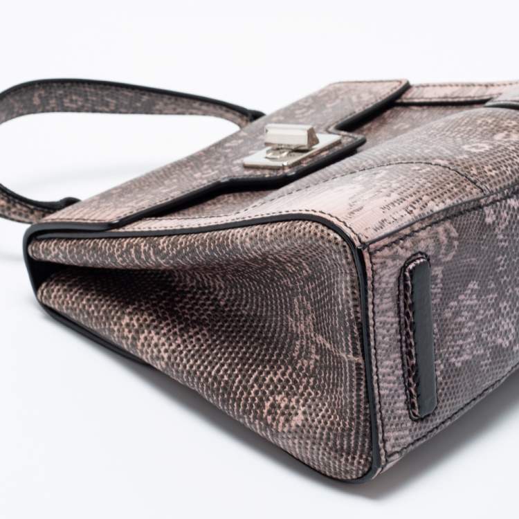 Pre Owned Prada Pink/Brown Lizard Leather Flap Top Handle Bag