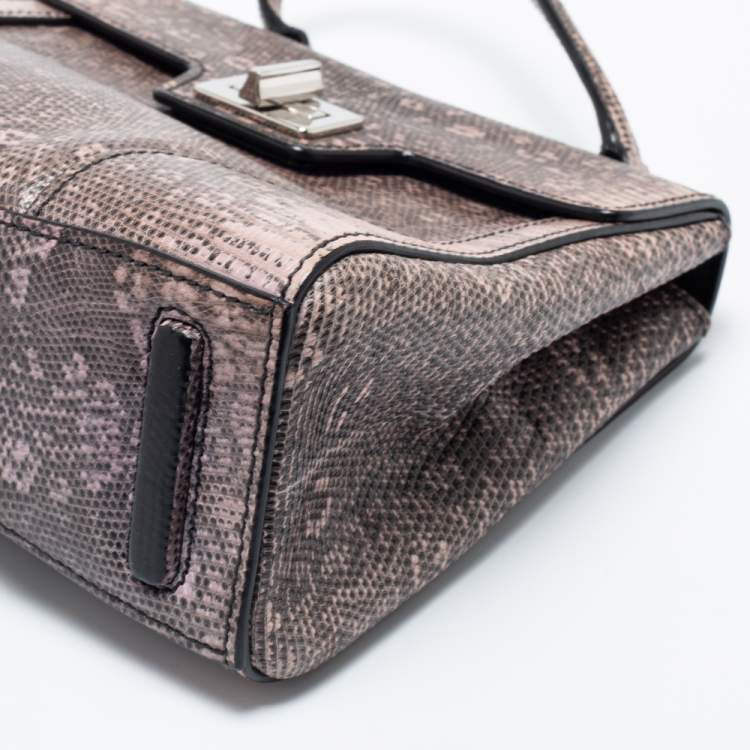 Pre Owned Prada Pink/Brown Lizard Leather Flap Top Handle Bag
