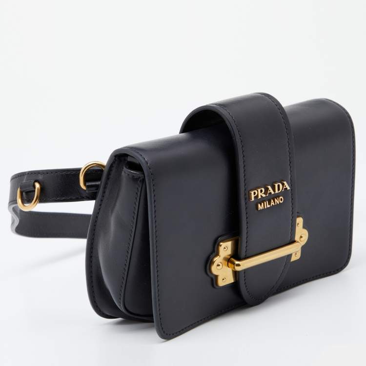Pre Owned Prada Black Leather Cahier Belt Bag