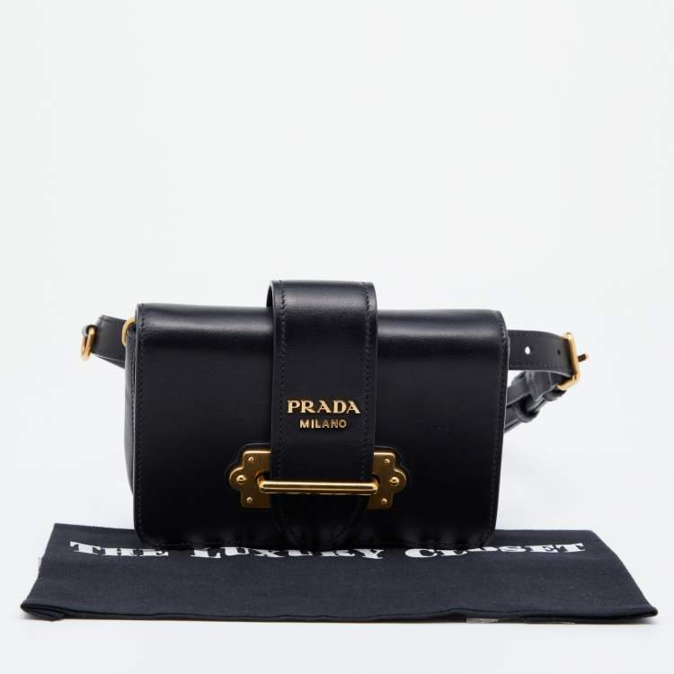 Pre Owned Prada Black Leather Cahier Belt Bag