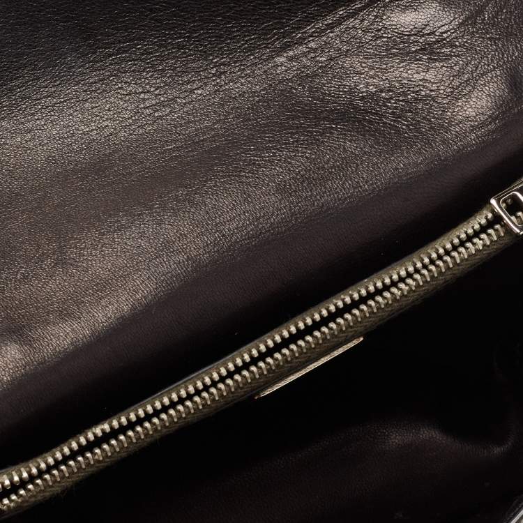 Pre Owned Prada Olive Green Saffiano Lux Leather Mini Sound Top Handle Bag