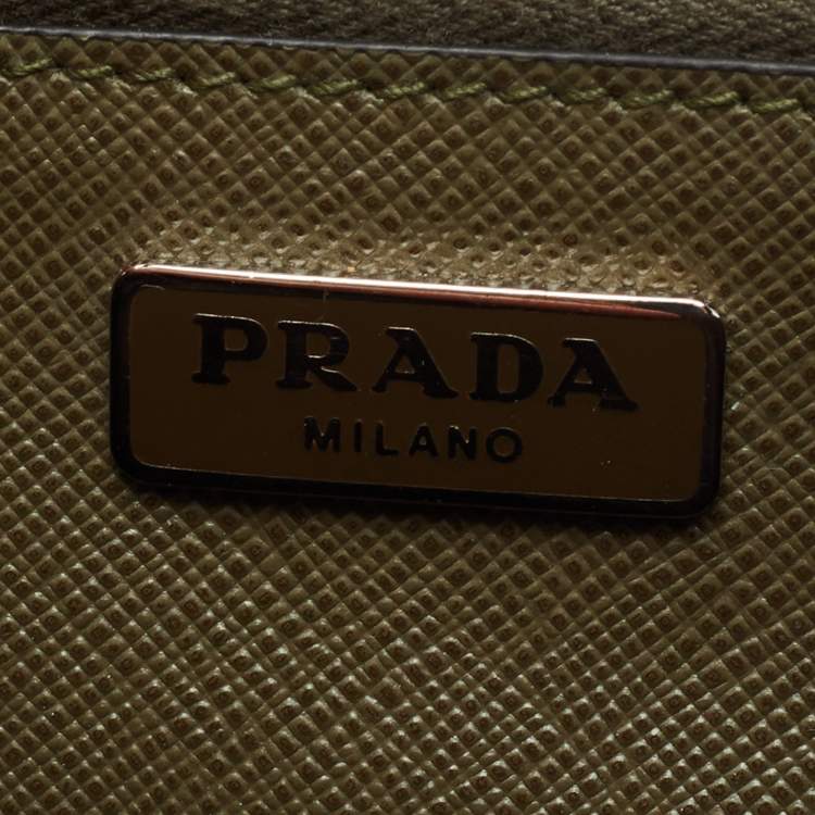 Pre Owned Prada Olive Green Saffiano Lux Leather Mini Sound Top Handle Bag