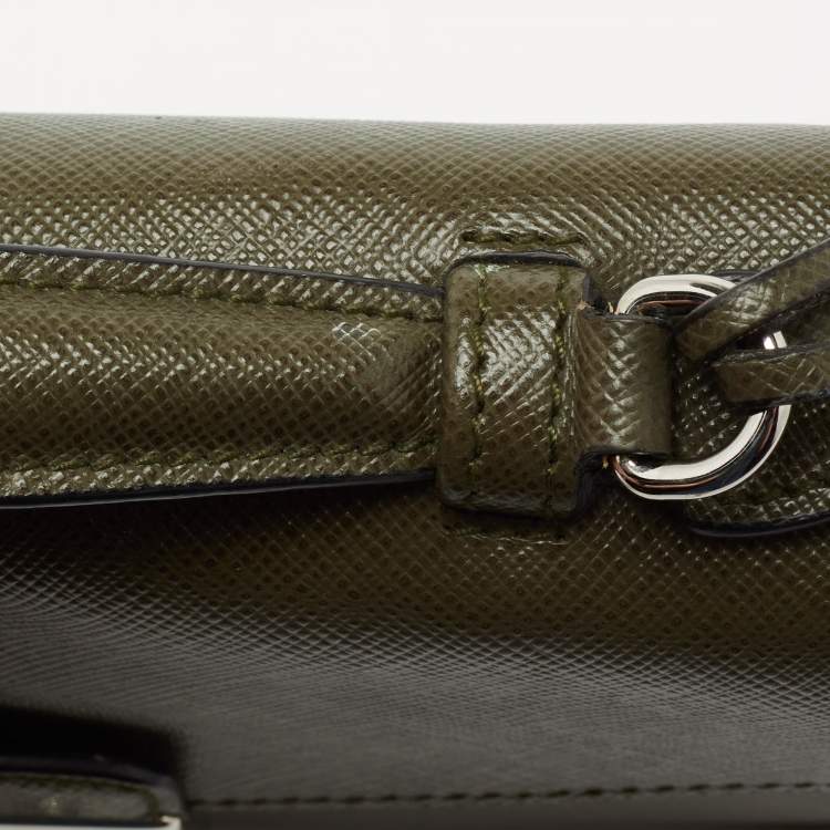 Pre Owned Prada Olive Green Saffiano Lux Leather Mini Sound Top Handle Bag