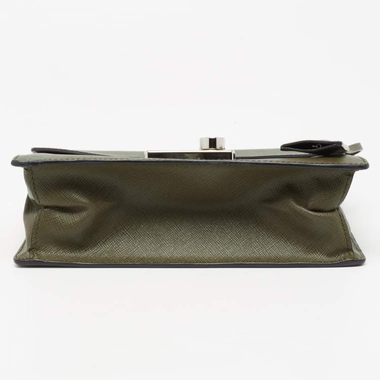 Pre Owned Prada Olive Green Saffiano Lux Leather Mini Sound Top Handle Bag
