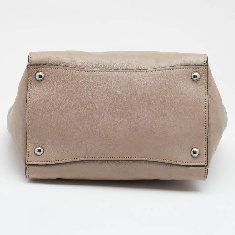 Pre Owned Prada Beige Glace Leather Twin Pocket Double Handle Tote 