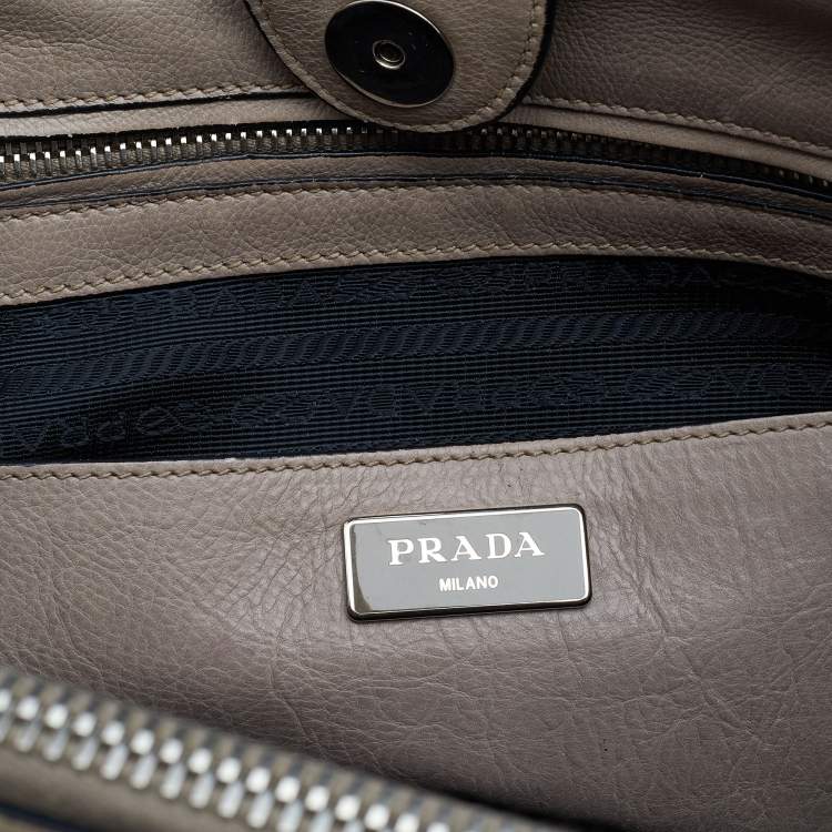 Pre Owned Prada Beige Glace Leather Twin Pocket Double Handle Tote 