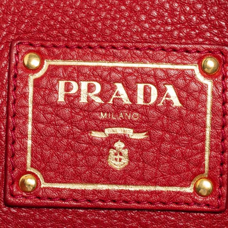 Pre Owned Prada Red Vitello Daino Leather Shopper Tote