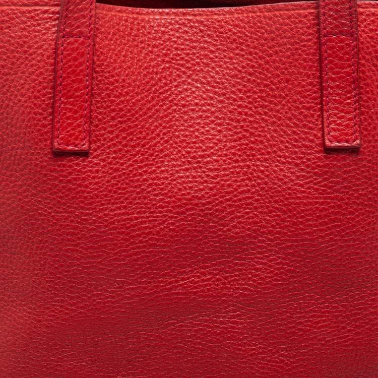 Pre Owned Prada Red Vitello Daino Leather Shopper Tote