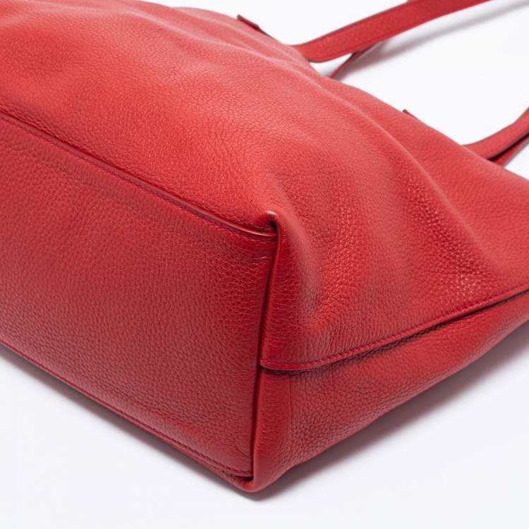 Pre Owned Prada Red Vitello Daino Leather Shopper Tote