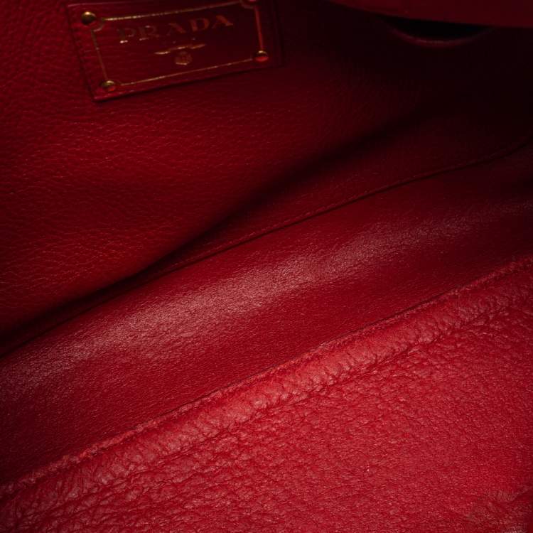 Pre Owned Prada Red Vitello Daino Leather Shopper Tote