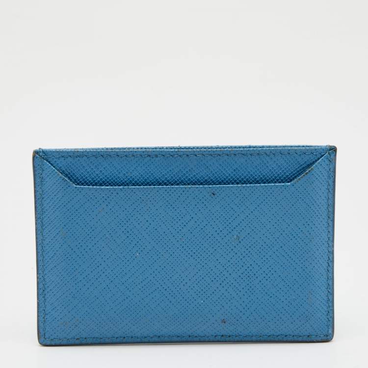 Pre Owned Prada Blue Saffiano Leather Card Holder