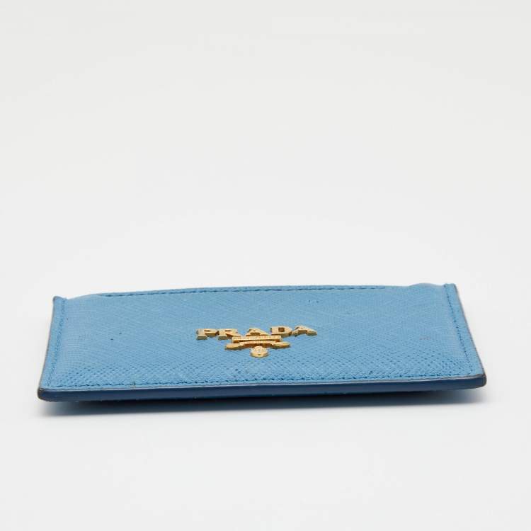 Pre Owned Prada Blue Saffiano Leather Card Holder