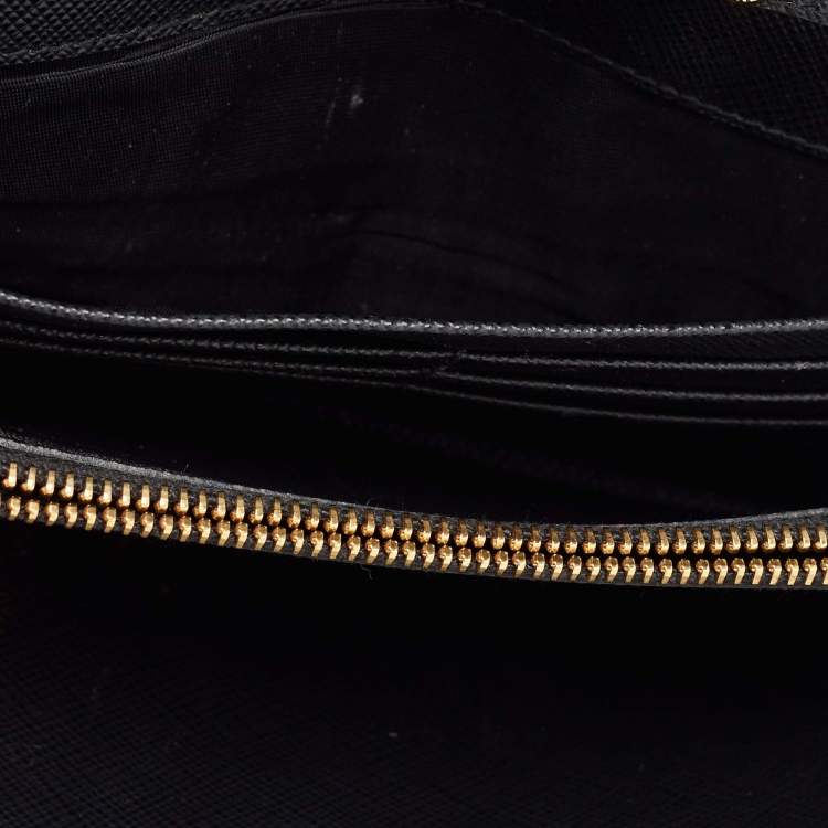 Pre Owned Prada Black Saffiano Metal Leather Wallet on Chain
