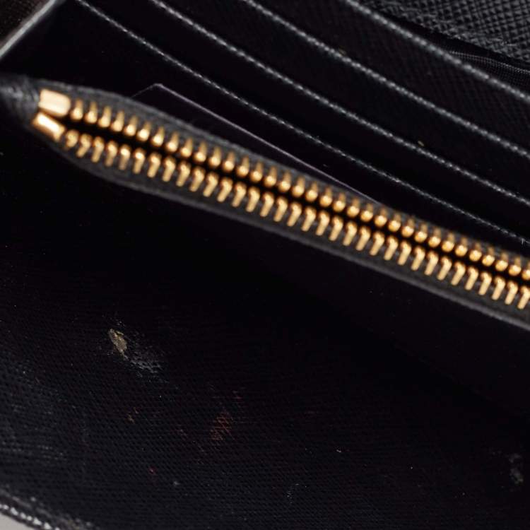 Pre Owned Prada Black Saffiano Metal Leather Wallet on Chain
