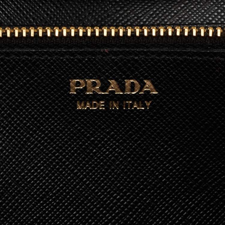 Pre Owned Prada Black Saffiano Metal Leather Wallet on Chain