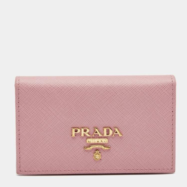 Pre Owned Prada Pink Saffiano Leather Card Holder