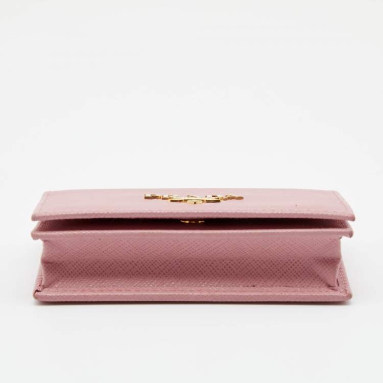 Pre Owned Prada Pink Saffiano Leather Card Holder