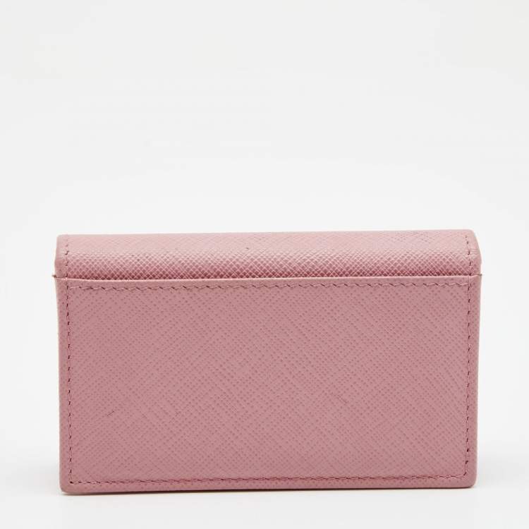 Pre Owned Prada Pink Saffiano Leather Card Holder
