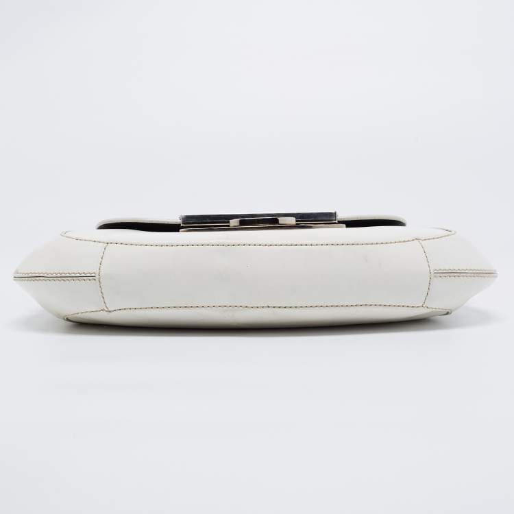 Pre Owned Prada White/Cream Leather and Lizard Flap Chain Hobo