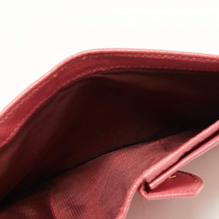 Pre Owned Prada Pink Saffiano Leather Bifold Card Case