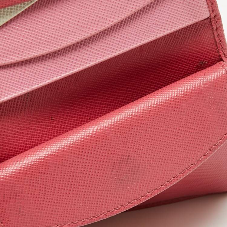 Pre Owned Prada Pink Saffiano Leather Bifold Card Case
