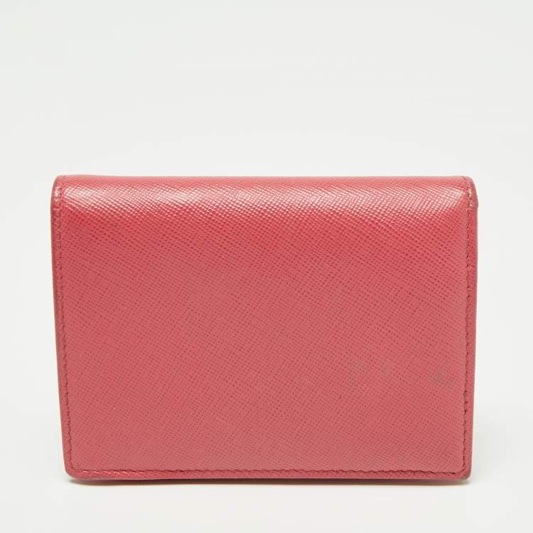 Pre Owned Prada Pink Saffiano Leather Bifold Card Case