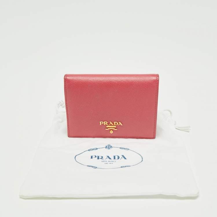 Pre Owned Prada Pink Saffiano Leather Bifold Card Case