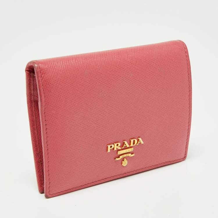 Pre Owned Prada Pink Saffiano Leather Bifold Card Case