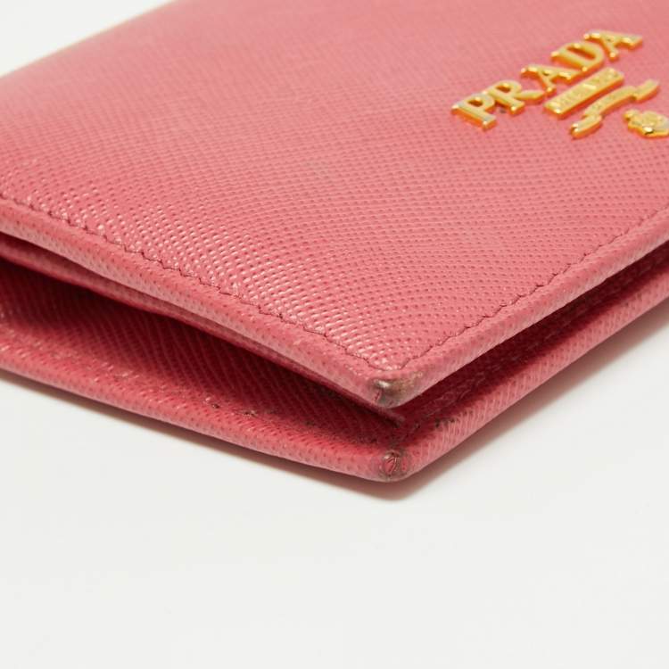 Pre Owned Prada Pink Saffiano Leather Bifold Card Case