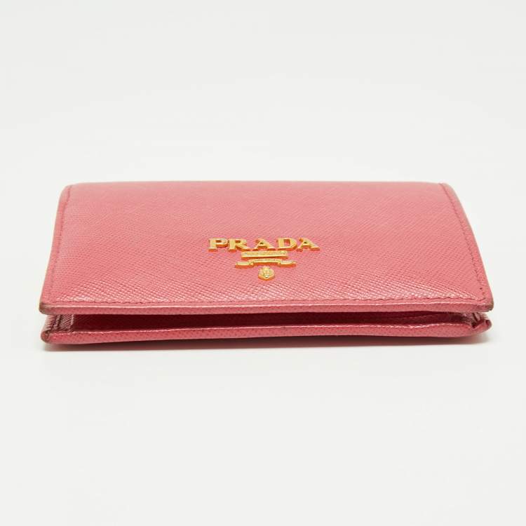 Pre Owned Prada Pink Saffiano Leather Bifold Card Case