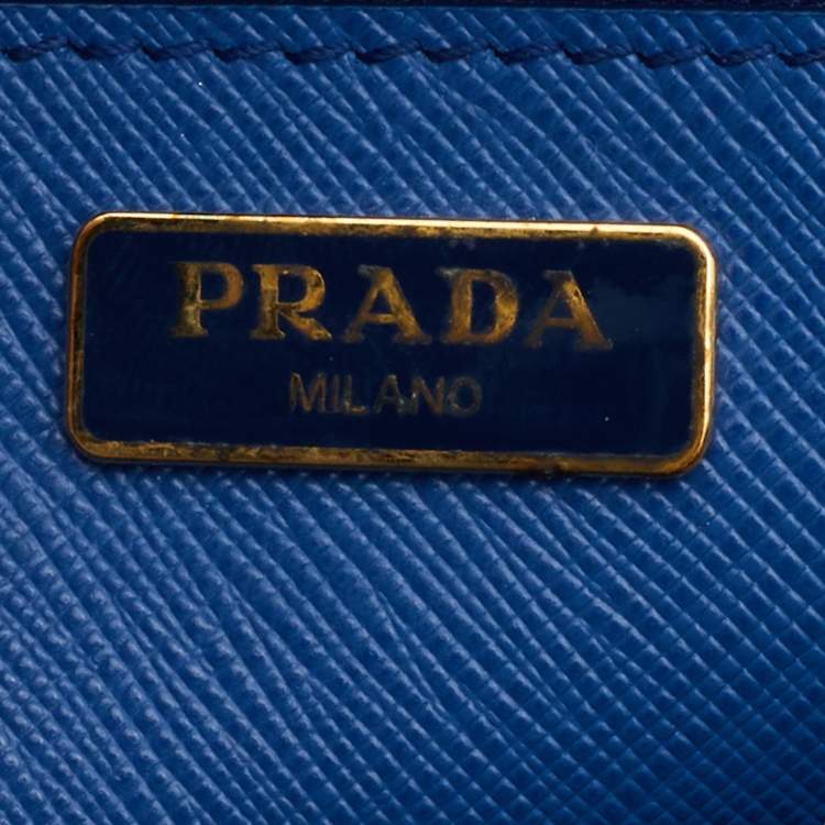 Pre Owned Prada Blue Saffiano Leather Wallet On Strap