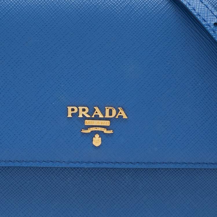 Pre Owned Prada Blue Saffiano Leather Wallet On Strap