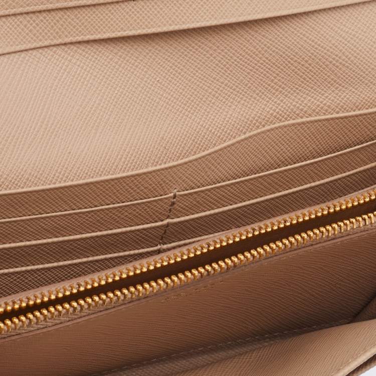 Pre Owned Prada Beige Saffiano Leather Bow Continental Wallet
