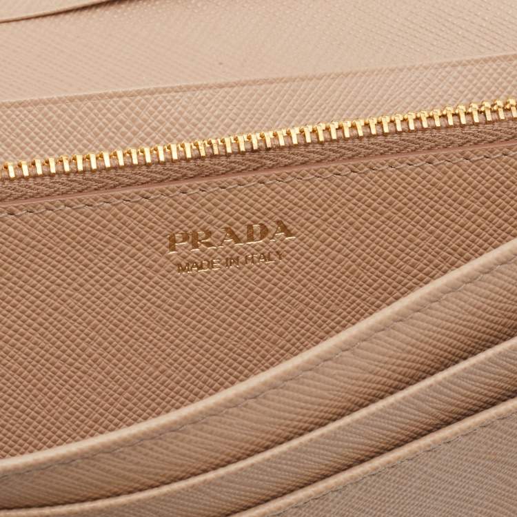Pre Owned Prada Beige Saffiano Leather Bow Continental Wallet