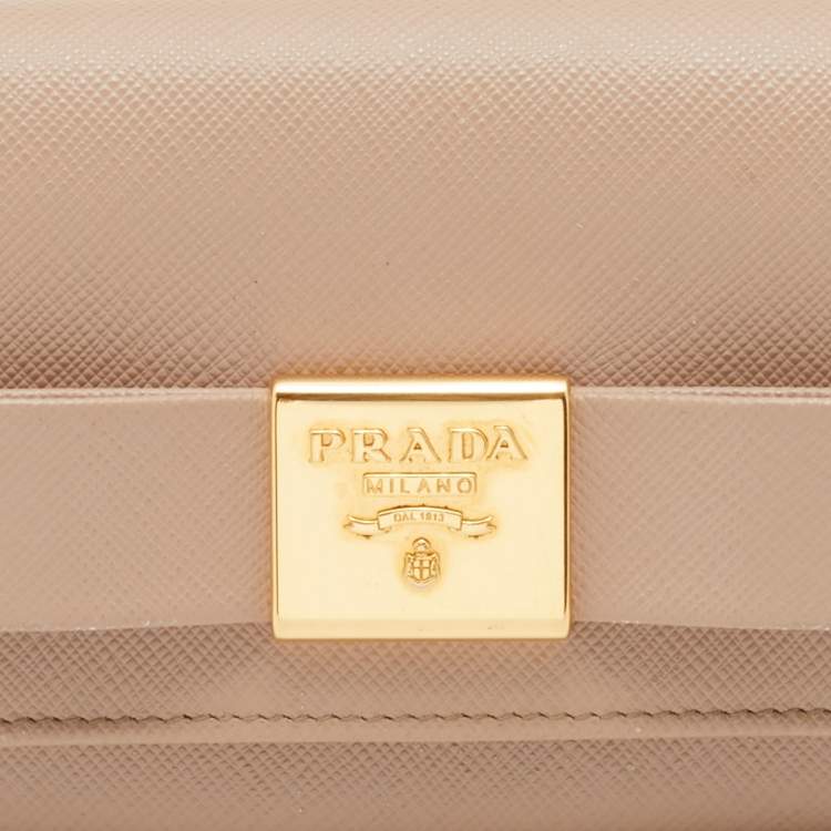 Pre Owned Prada Beige Saffiano Leather Bow Continental Wallet