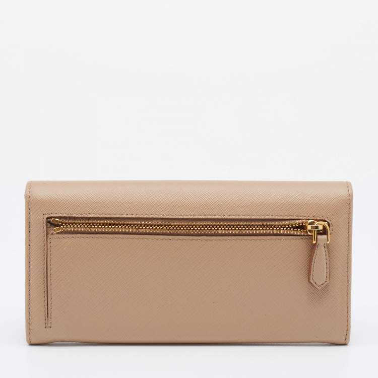 Pre Owned Prada Beige Saffiano Leather Bow Continental Wallet