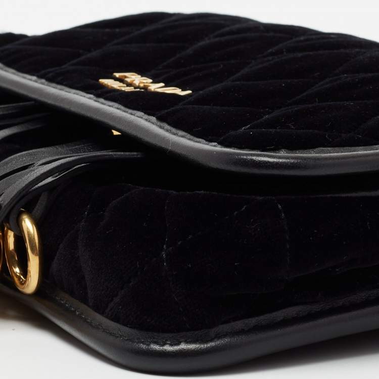 Pre Owned حزام خصر برادا كورسير جلد وقطيفة سوداء بسلسلة