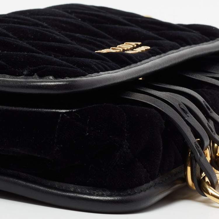 Pre Owned حزام خصر برادا كورسير جلد وقطيفة سوداء بسلسلة