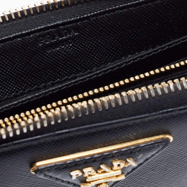 Prada Black Saffiano Leather Zip Around Wallet Prada