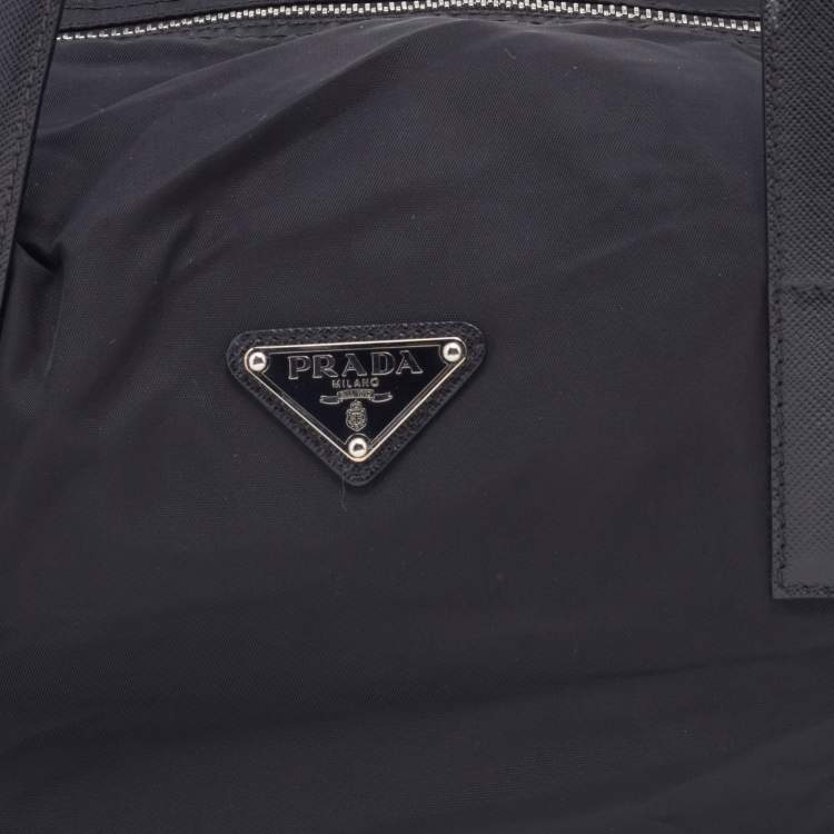 Pre Owned Prada Black Saffiano Leather And Nylon Duffel Bag