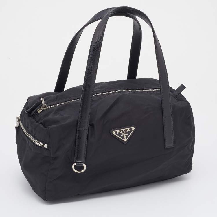 Pre Owned Prada Black Saffiano Leather And Nylon Duffel Bag