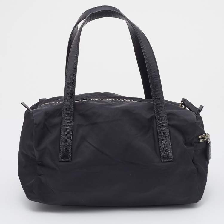 Pre Owned Prada Black Saffiano Leather And Nylon Duffel Bag