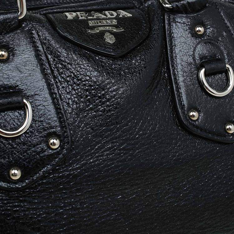 Pre Owned Prada Black Cervo Lux Leather Chain Bowling Bag