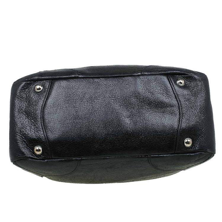 Pre Owned Prada Black Cervo Lux Leather Chain Bowling Bag