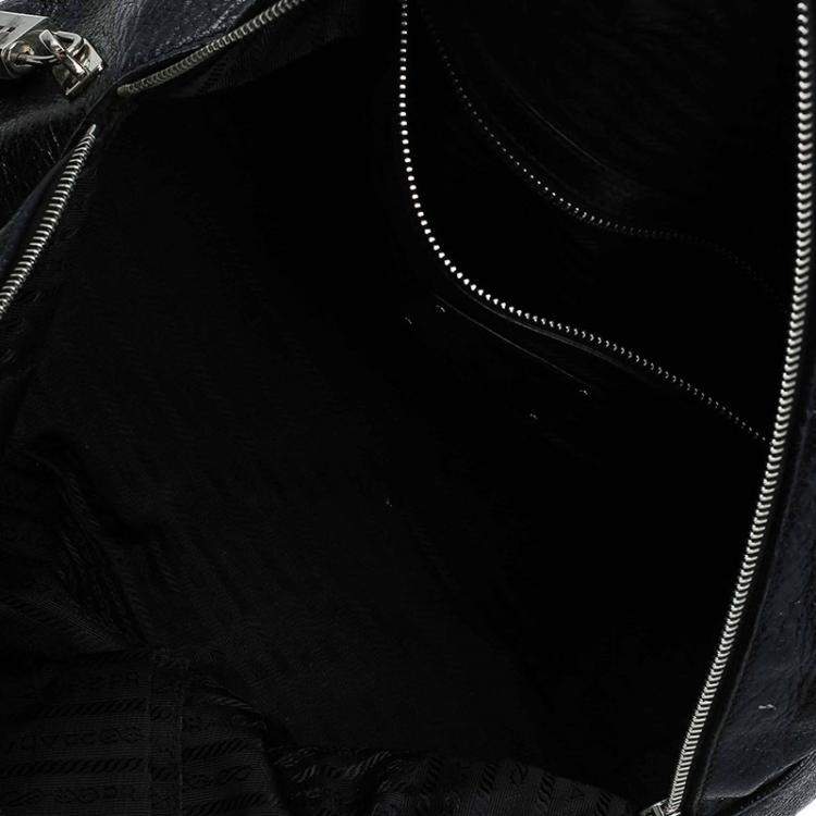 Pre Owned Prada Black Cervo Lux Leather Chain Bowling Bag